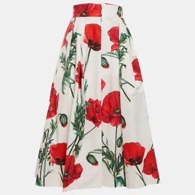 Pre-owned Dolce & Gabbana White Poppy Print Poplin Midi Skirt M