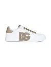 Dolce & Gabbana Black And Beige Low Top Sneakers With Logo Patch On The Side And Logo Lettering On The Tongue In Lea