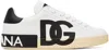 Dolce & Gabbana Calfskin Nappa Portofino Sneakers With Dg Logo Print In 89697 Bianco/nero