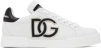 Dolce & Gabbana Portofino Logo-tag Leather Sneakers In White