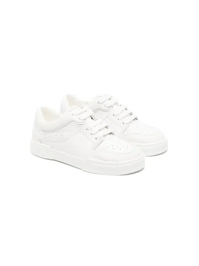 Dolce & Gabbana Kids' Logo Print Leather Lace-up Sneakers In White