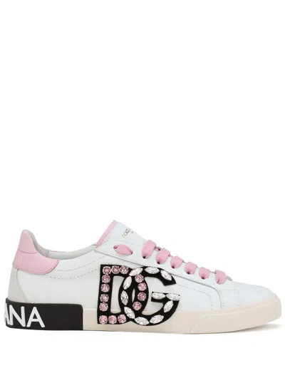 Dolce & Gabbana Portofino Vintage Leather Trainers In Multi