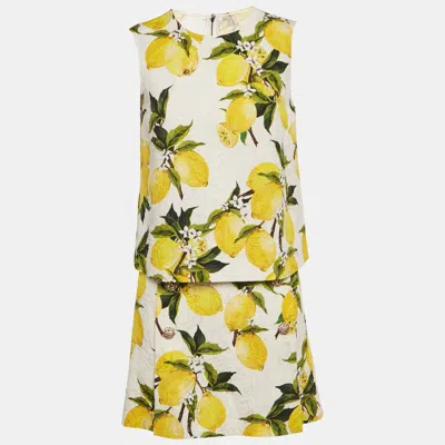 Pre-owned Dolce & Gabbana White Printed Cotton Blend Top & Skirt Set M/l