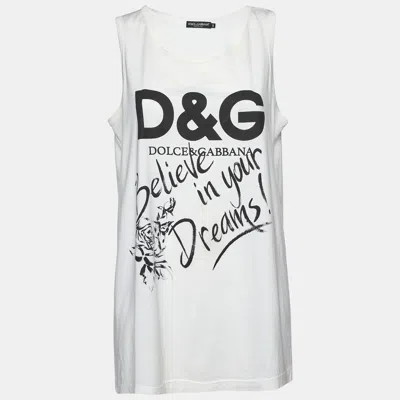 Pre-owned Dolce & Gabbana White Printed Cotton Jersey Vest Top L