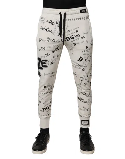 Pre-owned Dolce & Gabbana White Printed Cotton Jogger Sweatmen's Men's Pants ()