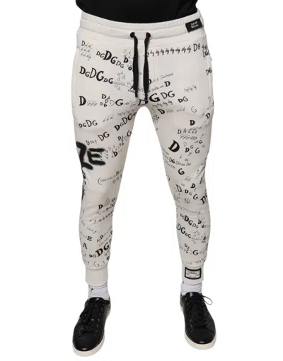Pre-owned Dolce & Gabbana White Printed Cotton Jogger Sweatmen's Men's Pants ()