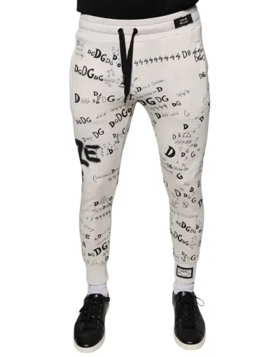 Pre-owned Dolce & Gabbana White Printed Cotton Jogger Sweatmen's Men's Pants ()