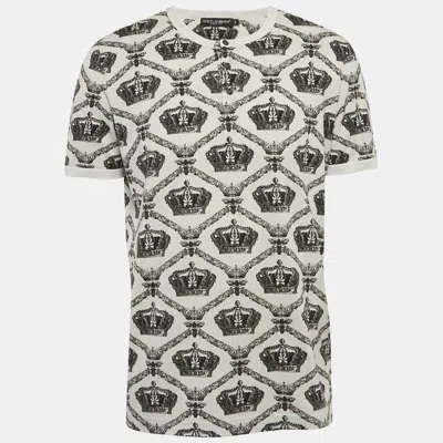 Pre-owned Dolce & Gabbana White Printed Cotton Knit Henley T-shirt Xxl