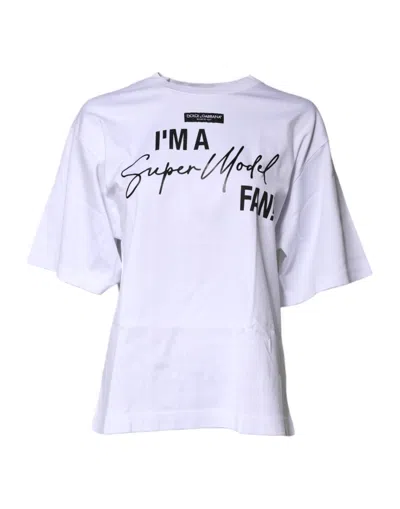 Pre-owned Dolce & Gabbana White Printed Cotton Round Neck Top Women's T-shirt ()