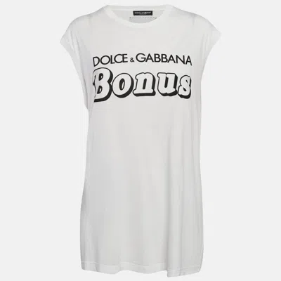 Pre-owned Dolce & Gabbana White Printed Cotton Sleeveless T-shirt S