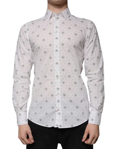 Pre-owned Dolce & Gabbana White Printed Cotton Slim Fit Men Dress Men's Shirt ()