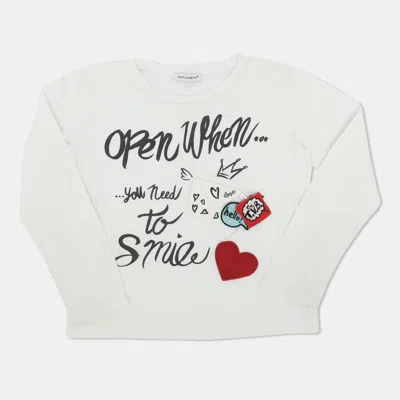 Pre-owned Dolce & Gabbana White Printed Cotton Sweatshirt 5 Years