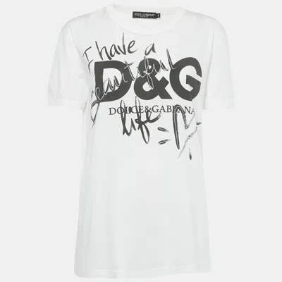 Pre-owned Dolce & Gabbana White Printed Cotton T-shirt S