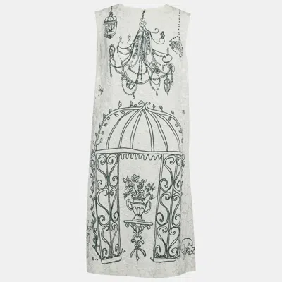Pre-owned Dolce & Gabbana White Printed Jacquard Shift Dress M