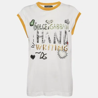 Pre-owned Dolce & Gabbana White Printed Jersey Sleeveless T-shirt M