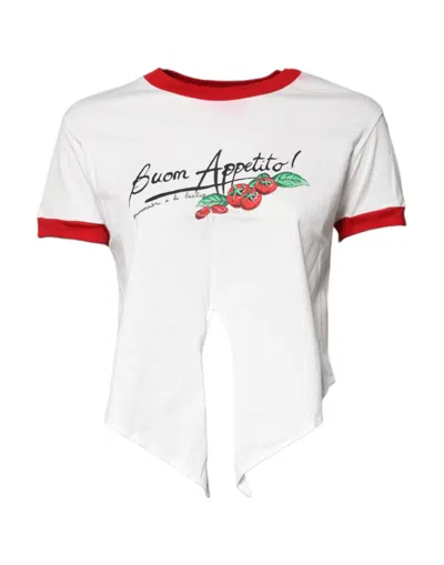 Pre-owned Dolce & Gabbana White Printed Round Neck Cropped Top Women's T-shirt ()