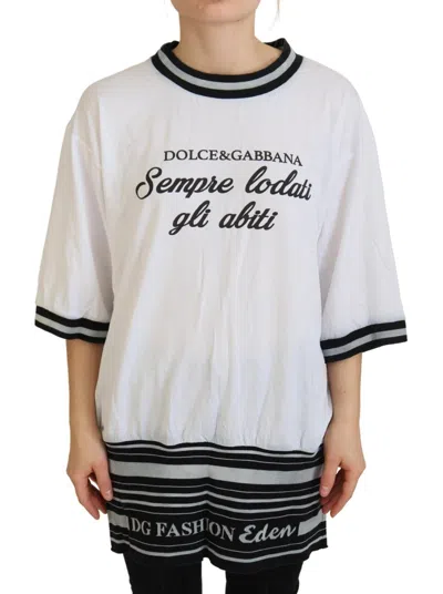 Pre-owned Dolce & Gabbana White Printed Short Sleeves Pullover Women's Top ()