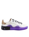 Dolce & Gabbana White Purple Leather Low Top Sneaker Women's Shoes In White
