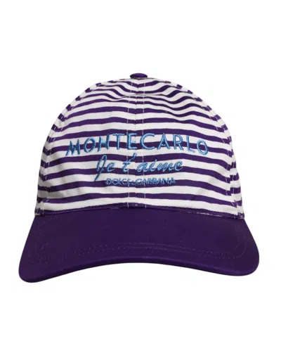 Dolce & Gabbana White Purple Stripe Cotton Women Baseball Women's Cap