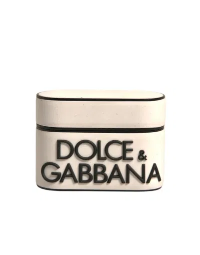 Dolce & Gabbana White Pvc Embossed Logo Plaque Holder Airpods Case Polycarbonate Tu Accessory In Neutral