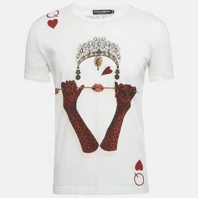 Pre-owned Dolce & Gabbana White Queen Of Hearts Print Cotton Crew Neck T-shirt L