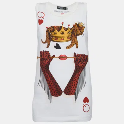 Pre-owned Dolce & Gabbana White Queen Of Hearts Print Cotton Tank Top Xs