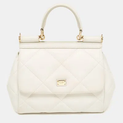 Pre-owned Dolce & Gabbana White Quilted Leather Small Miss Sicily Top Handle Bag