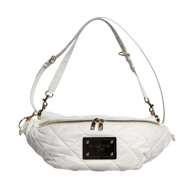 Pre-owned Dolce & Gabbana White Quilted Logo 90's Sicily Belt Waist Fanny Pack Women's Bag ()