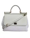 Dolce & Gabbana White Rafia Leather Top Handle Crossbody Women's Bag In Blue