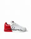 Dolce & Gabbana White Red Lace Up Womens Low Top Sneakers Shoes In White
