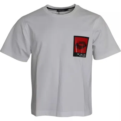 DOLCE & GABBANA WHITE RED LIPS PRINT COTTON MEN T-SHIRT
