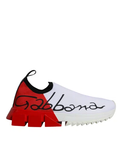 Pre-owned Dolce & Gabbana White Red Low Top Sorrento Men Sneakers Women's Shoes () In Multi