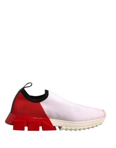 Pre-owned Dolce & Gabbana White Red Low Top Sorrento Sneakers Women's Shoes () In White And Red
