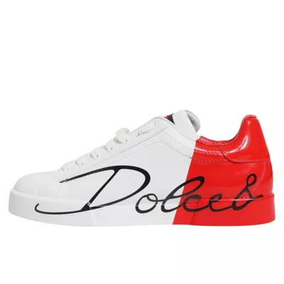 Pre-owned Dolce & Gabbana White Red Portofino Low Top Sneakers Men's Shoes ()