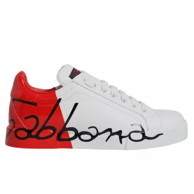 Pre-owned Dolce & Gabbana White Red Portofino Low Top Sneakers Men's Shoes ()