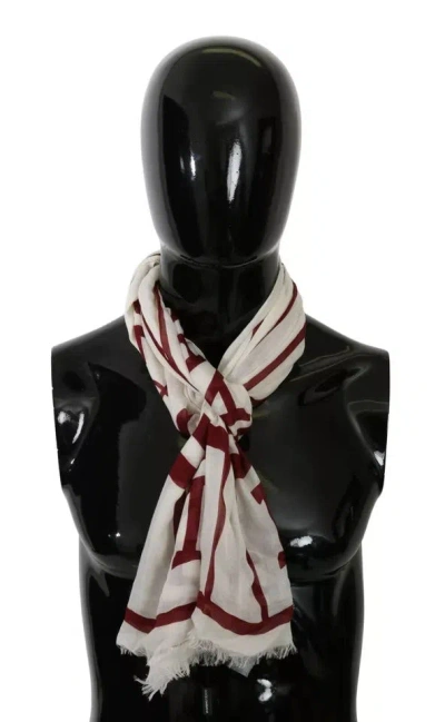 Pre-owned Dolce & Gabbana White Red Printed Wrap Shawl Modal Men's Scarf () In Multi