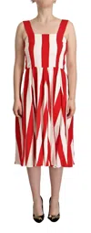 Dolce & Gabbana White Red Stretch Shift A-line Gown Women's Dress In Red