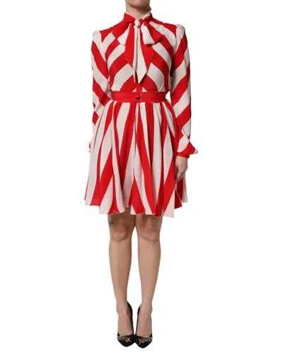 Dolce & Gabbana White Red Silk A-line Shift Gown Mini Dress