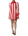 Dolce & Gabbana White Red Stripes Long Sleeves Mini Dress In Red