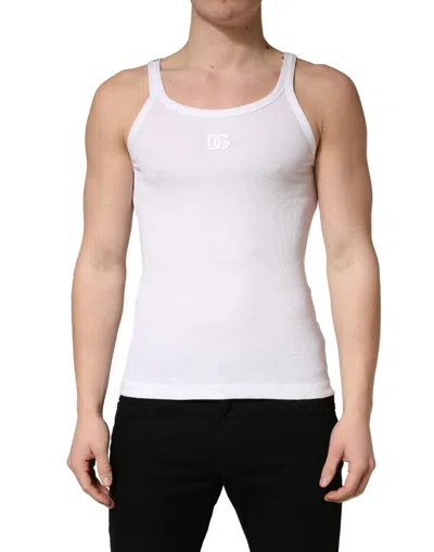 Pre-owned Dolce & Gabbana White Ribbed Cotton Sleeveless Tank  Men's T-shirt ()
