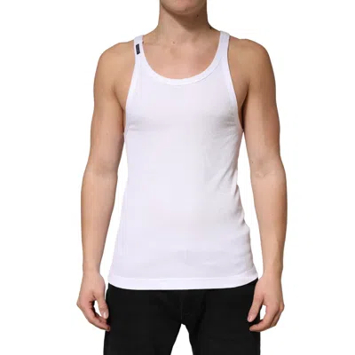 Pre-owned Dolce & Gabbana White Ribbed Cotton Sleeveless Tank Top Men's T-shirt ()