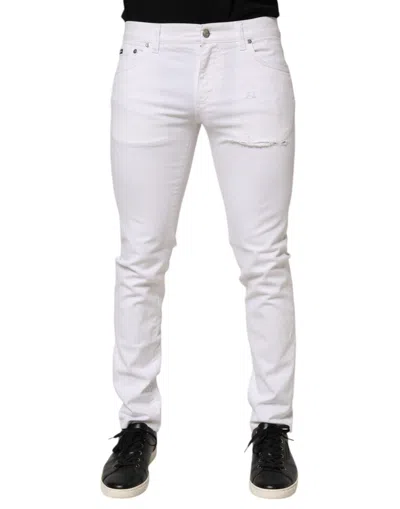 Pre-owned Dolce & Gabbana White Ripped Cotton Skinny Men Denim Men's Jeans ()