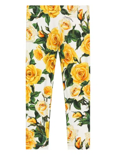 Dolce & Gabbana Kids' Floral-print Leggings In Yellow