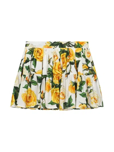 Dolce & Gabbana Kids' White Rose Print Pleated Skirt