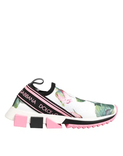 DOLCE & GABBANA WHITE ROSE PRINT SORRENTO SNEAKERS SHOES