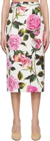 Dolce & Gabbana Rose Print Jacquard Midi Skirt In White Rose Print