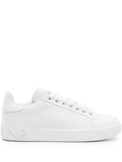 DOLCE & GABBANA WHITE ROUND TOE SNEAKERS