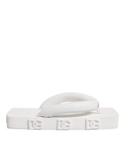 Pre-owned Dolce & Gabbana White Rubber Slides Flats Sandals Women's Shoes ()