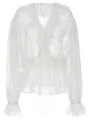 Dolce & Gabbana White Cropped Blouse With Ruffles Trim In Silk Woman In White