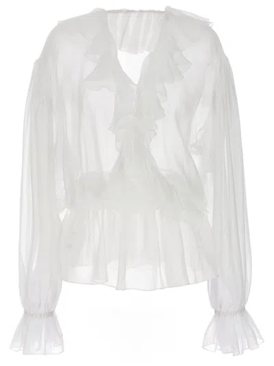 DOLCE & GABBANA WHITE RUFFLE BLOUSE